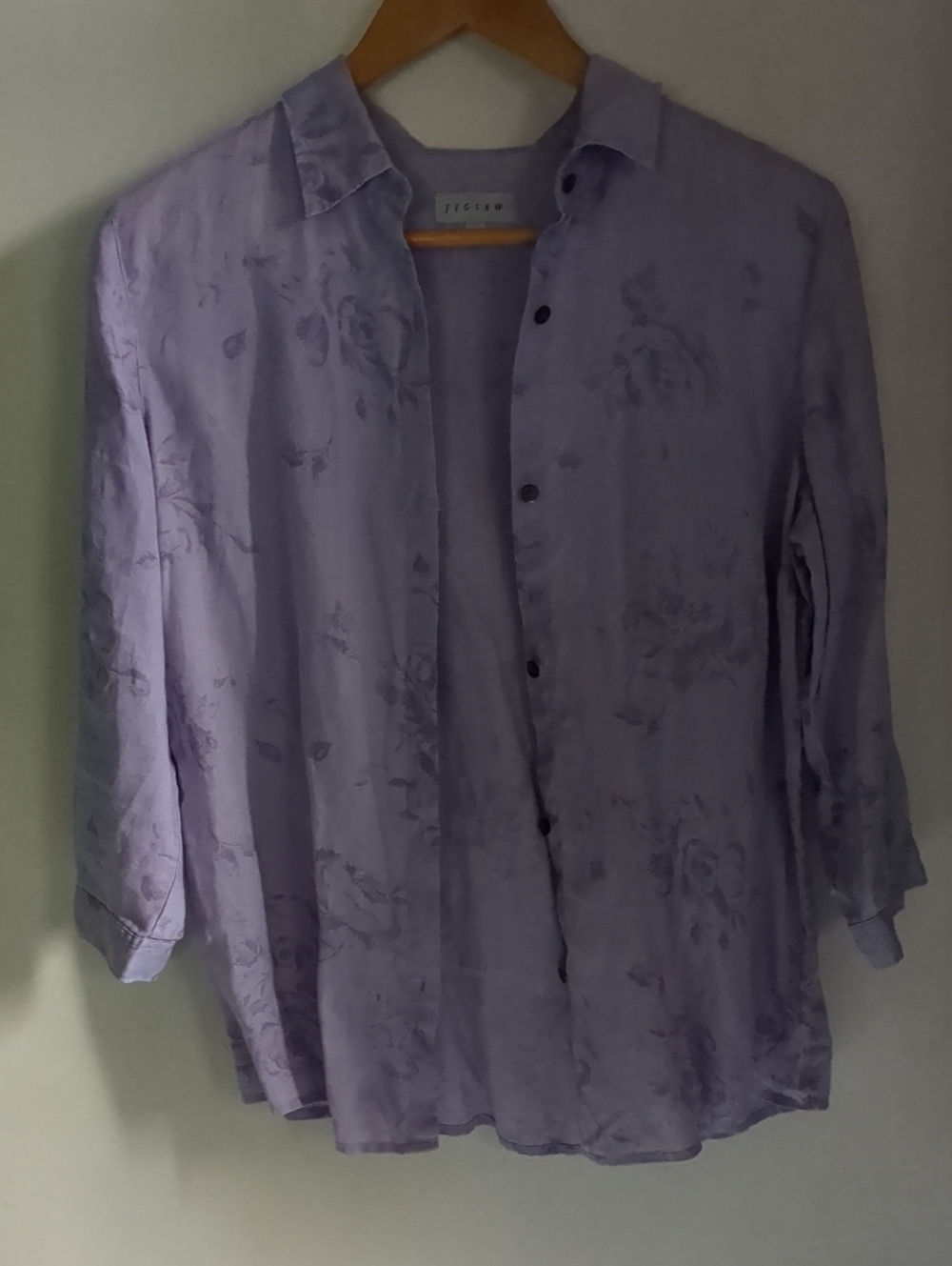 Jigsaw Blouse Button Up linen Lavender Purple Large